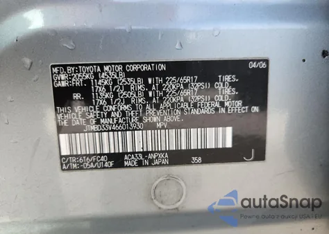 2006 Toyota Rav4 z USA, uszkodzony, nr VIN JTMBD33V466013930